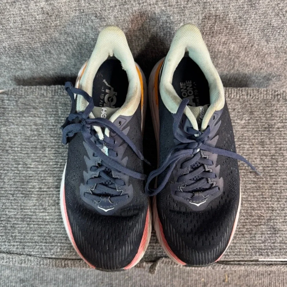 Hoka One One Clifton 7 Navy Blue Orange Pink Running Shoes Women's 5.5